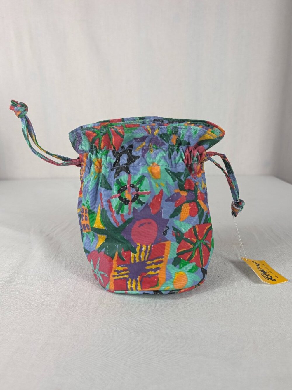 Vintage Ken Done Down Under Floral Small Tote Bag Drawstring Top Colorful NEW